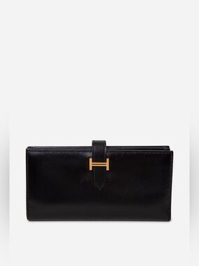 Hermes 2017 Box Leather Bearn Long Wallet Black